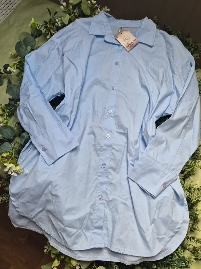 Chemise longue bleu ciel taille unique new collection neuve - photo numéro 2