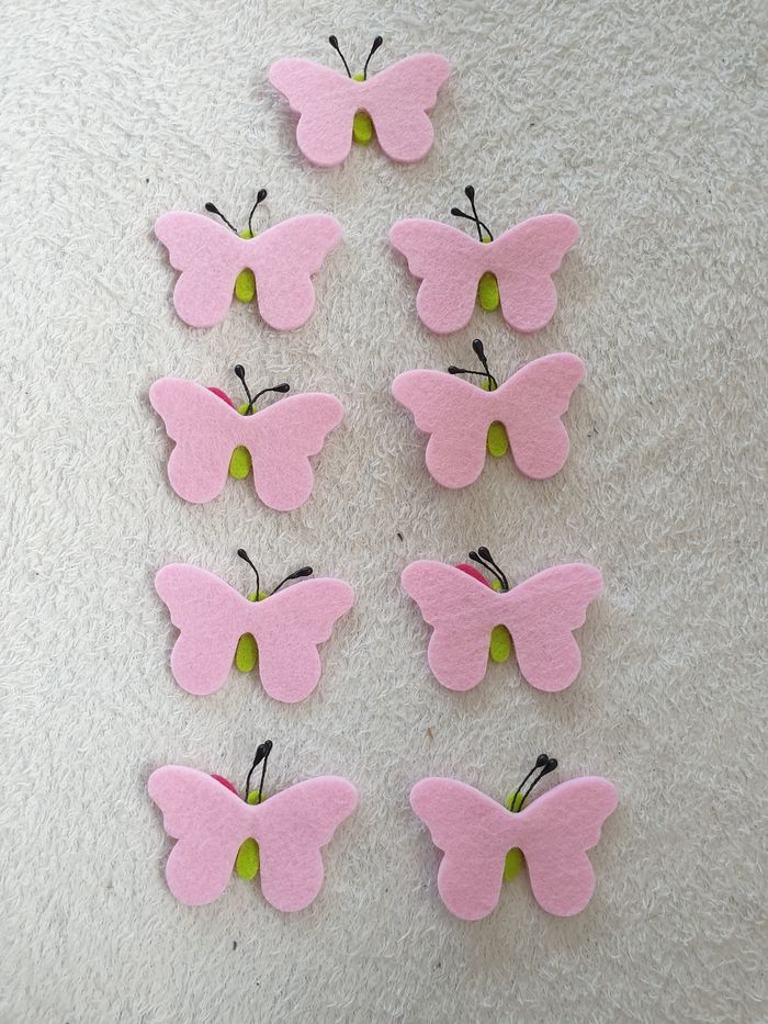 Lot de 9 papillons roses feutrine neuf - photo numéro 4