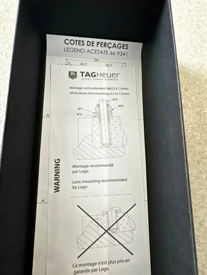 Montures Tag Heuer noir 9342 140Th 9341 001 56*17, neuve sans étiquette - photo numéro 6