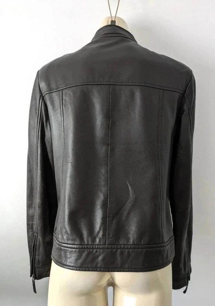 Veste zippée marron en cuir véritable - Saint Hilaire - taille 42 - photo numéro 3