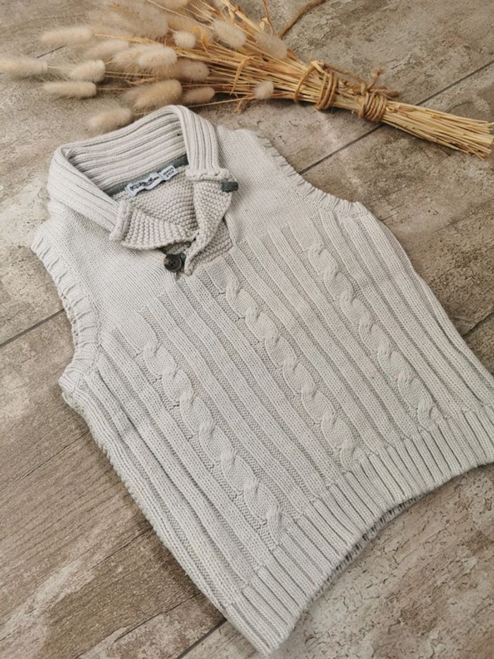 🌸Haut sans manches 100%coton beige Tape à l'œil 12mois - photo numéro 2