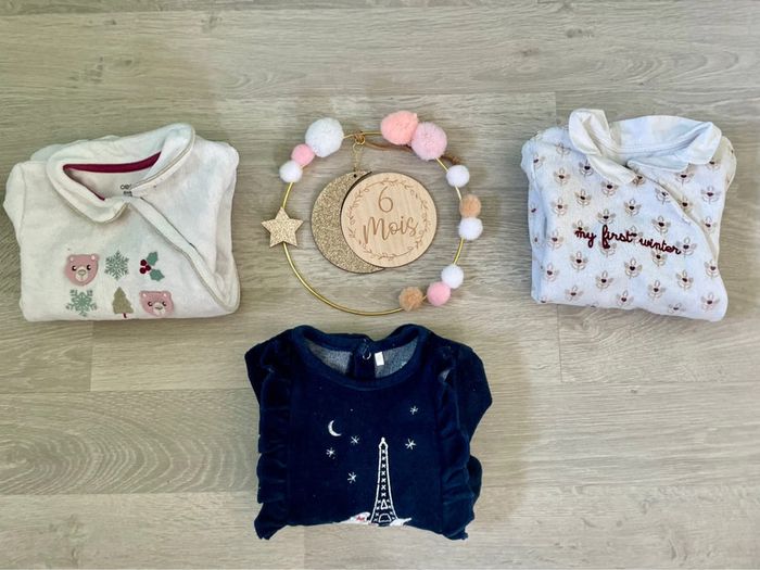 Lot de 3 pyjamas velours filles - 6 mois
