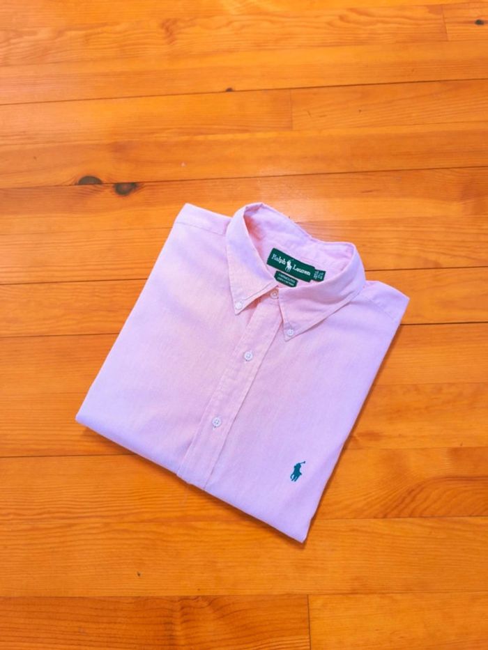 Chemise à rayures - Ralph Lauren - Yarmouth - Logo brodé bleu - Blanc, rose - Taille L