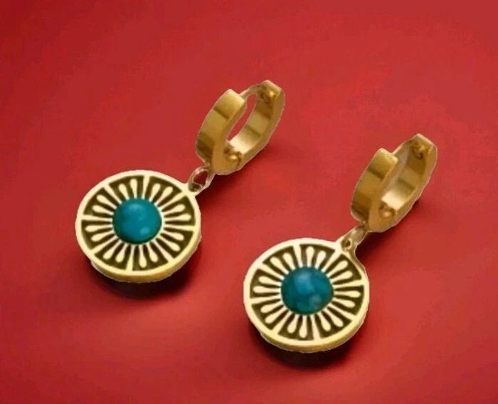 boucles d'oreilles en plaqué or jaune + turquoise de marque hippie & bohème by petits hauts - photo numéro 2