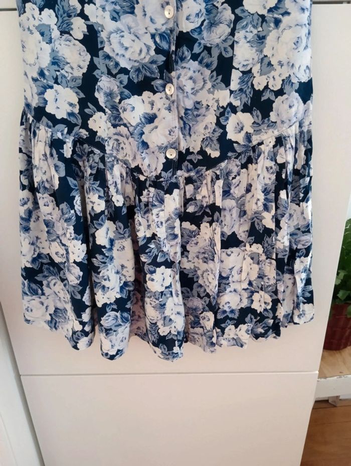 Robe courte vintage à fleurs blanc bleu René Derhy - photo numéro 3