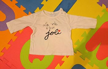 T-shirt manches longues blanc, taille 3 mois (60 cm)