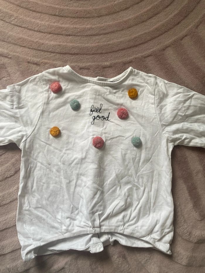 T-shirt manche longue pompom 12 mois - photo numéro 2