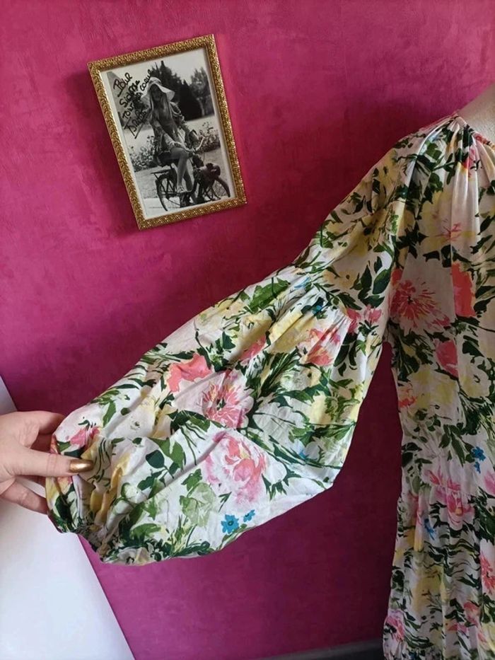Robe maxi vaporeuse manches longues bouffantes style bohème à fleurs H&M taille M - photo numéro 7