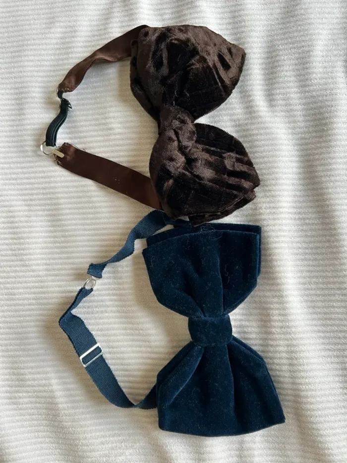 Nœud papillon et effet velours, bleu et marron