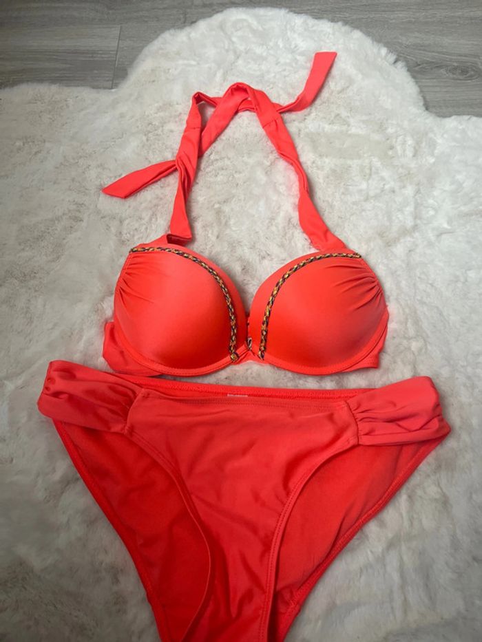 Maillot de bain corail fluo satiné femme - photo numéro 2
