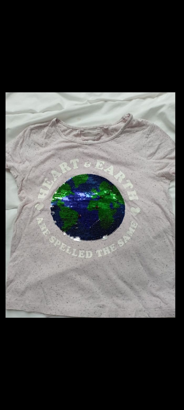 Tee shirt manches courtes rose a beabs réversibles 134/140 palomino neuf 5€ - photo numéro 2