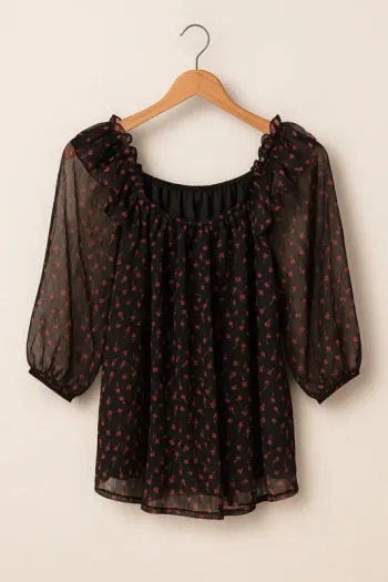 Blouse noire légère à motifs rouges – KIABI – Taille 38