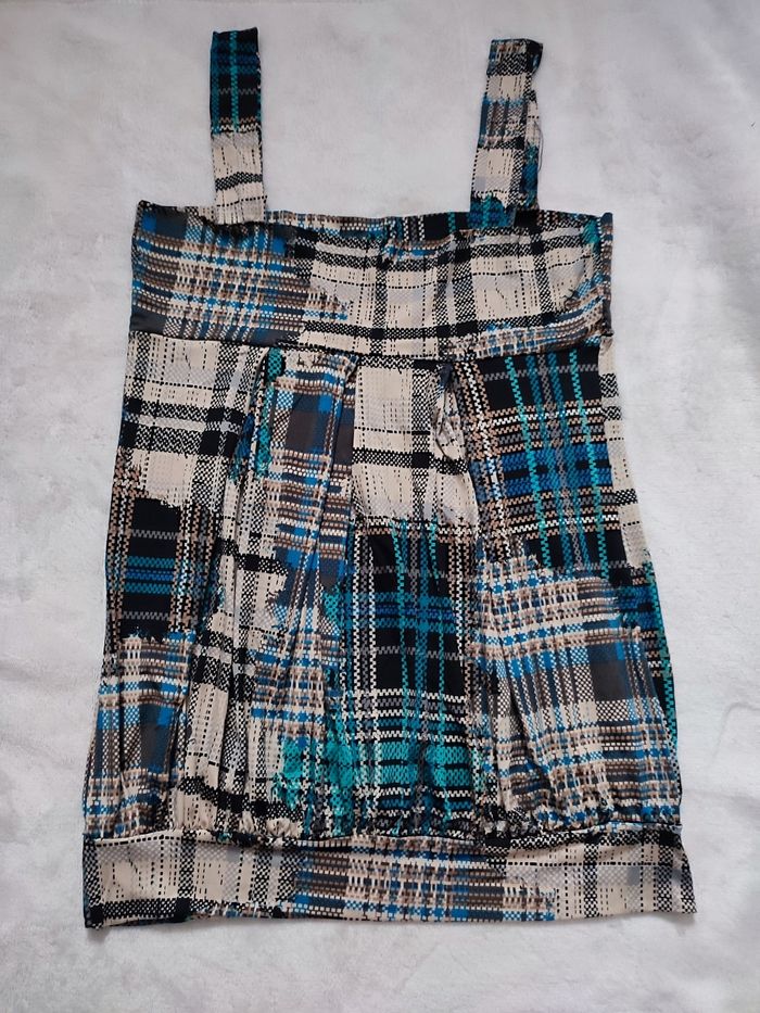 Haut fluide beige marron bleu taille 36