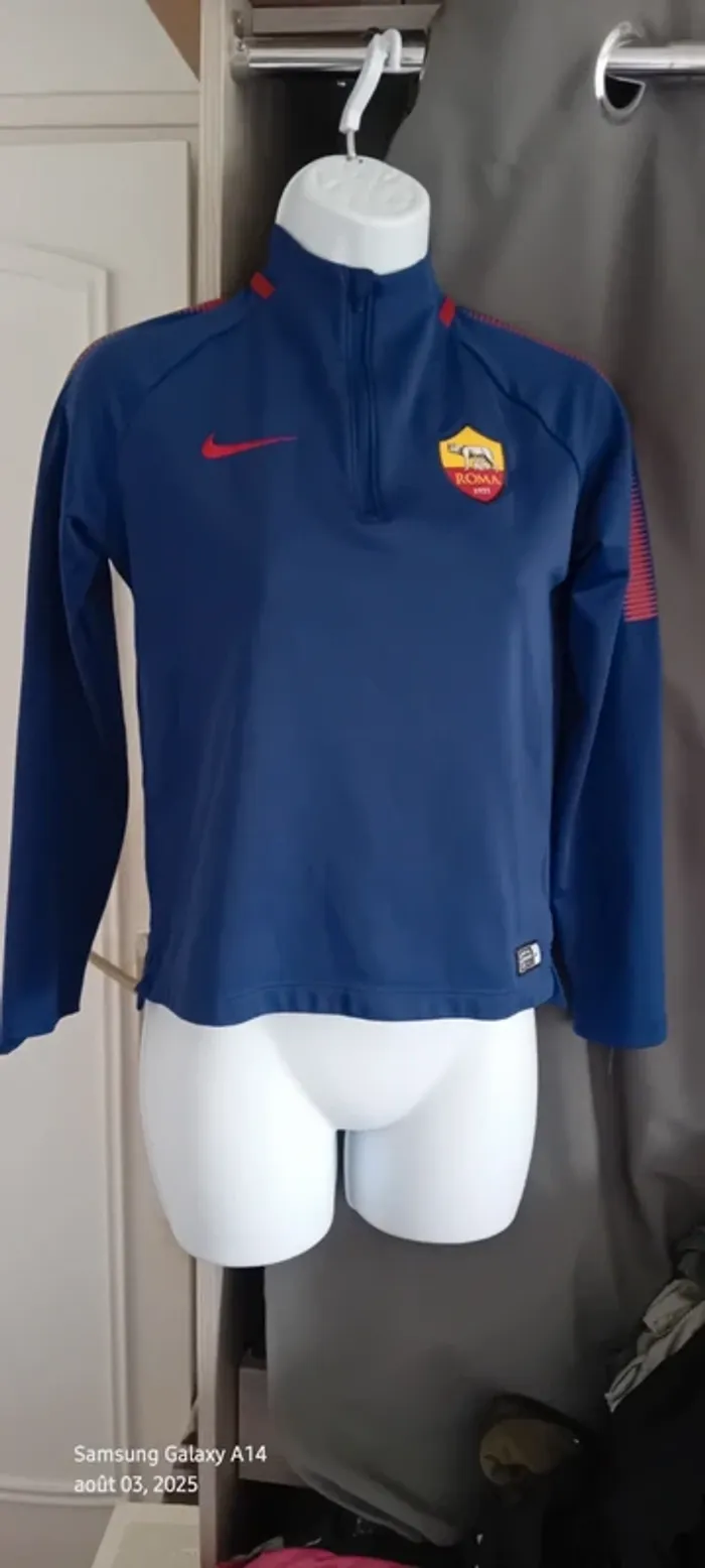 Sweat col zippé manches longues football As Roma nike bleu garçon 10/12 ans nike - photo numéro 7