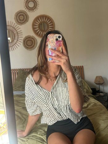 Chemise blanche et verte rayures zara 