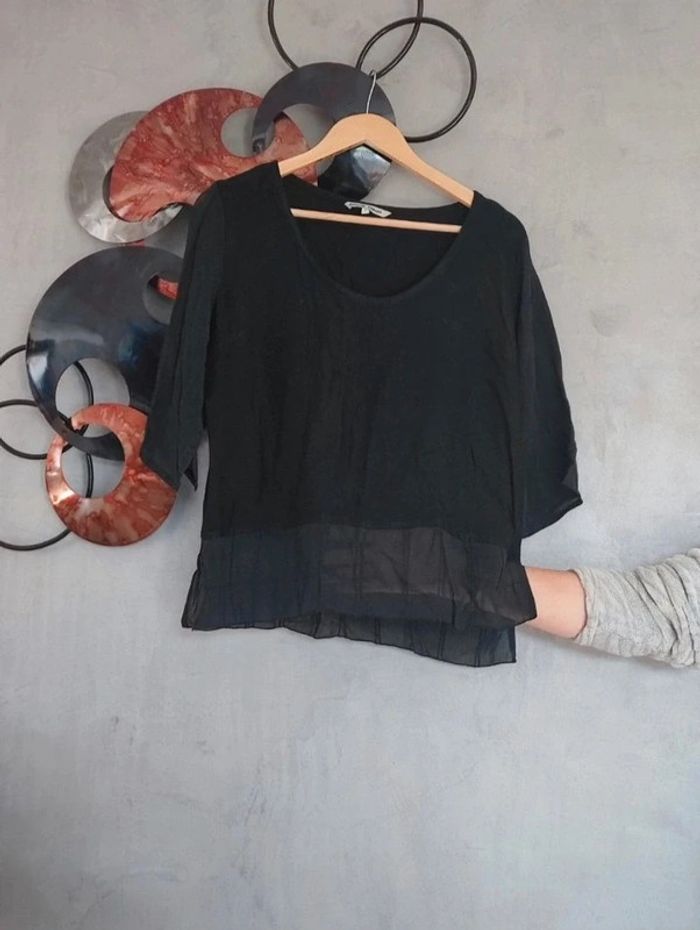 Blouse noire bi-matière Garuda Garuzo