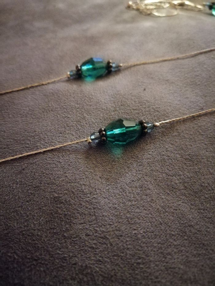 Collier sautoir bleu turquoise fantaisie - photo numéro 2