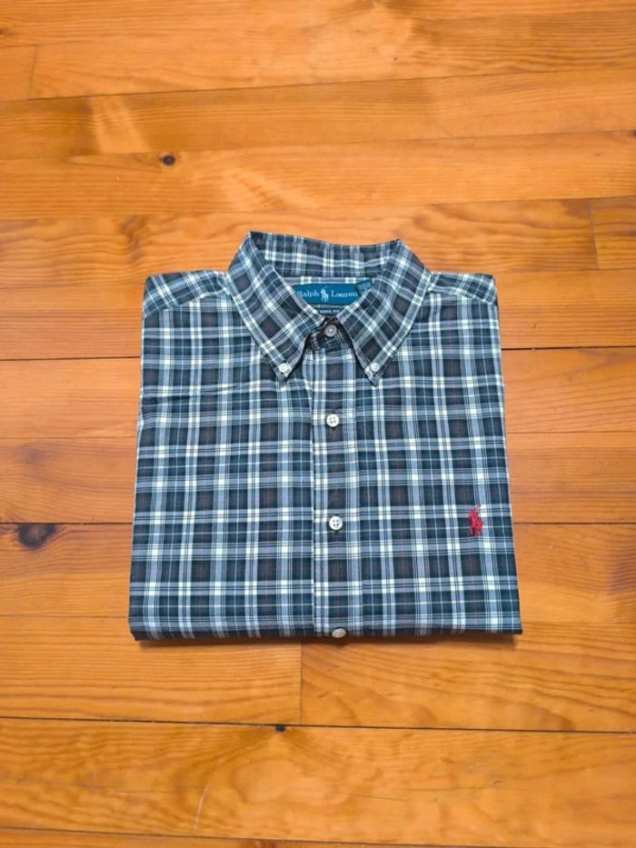 Chemise à carreaux - Ralph Lauren - Logo brodé rouge - Classic fit - Blanc, noir, bleu - Taille XL - photo numéro 2