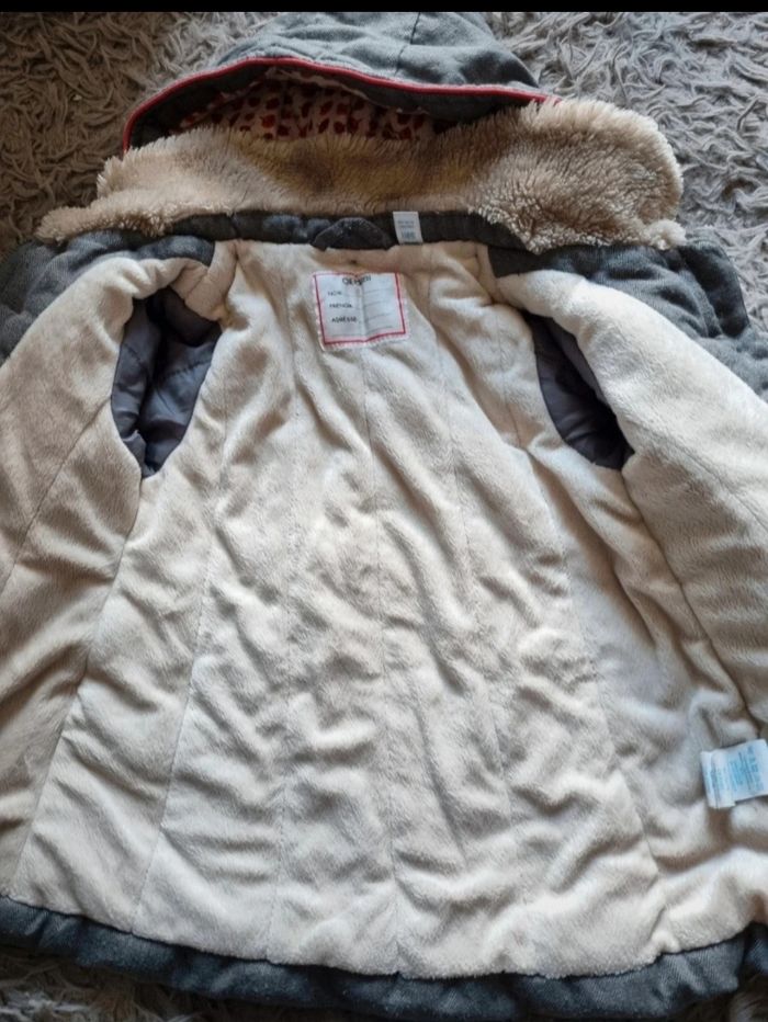 Manteau gris à capuche intérieur doux et chaud 18mois - photo numéro 4