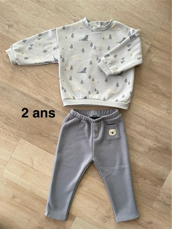 Ensemble Mixte Molletonné Sweat Motif Phoque et Pantalon Motif Ours Bleu Kiabi 2 ans = 92 cm