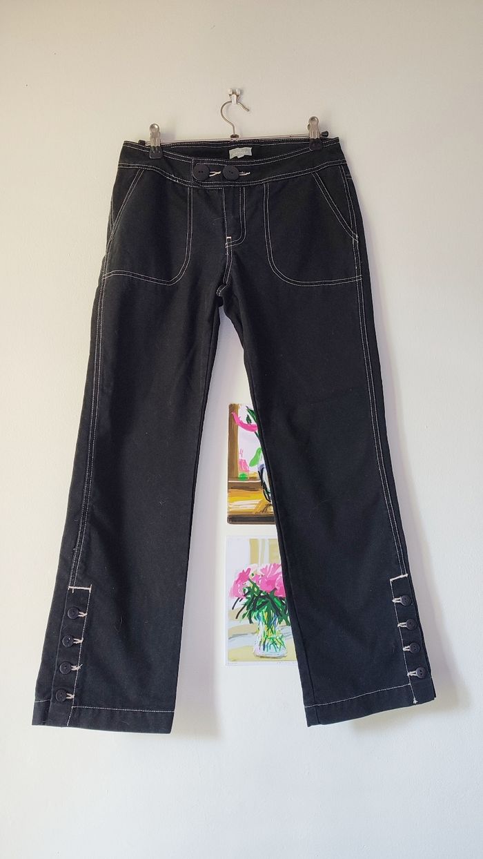 Jean noir PETITE  y2k taille 34 coutures blanches