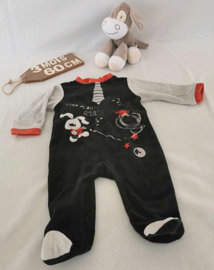 Pyjama 👣  velours  tissaia  3mois grenouillère - photo numéro 8