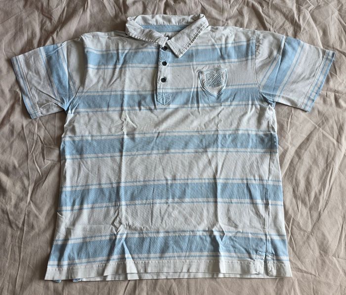 Celio Polo Rugby Rayé Blanc Bleu Bon état M - photo numéro 2