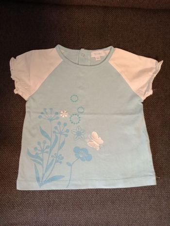 Tee shirt manches courtes blanc/bleu papillon