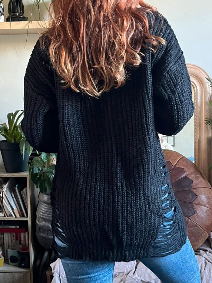 Pull d’hiver ample et long avec manches chauves-souris - noir - photo numéro 7