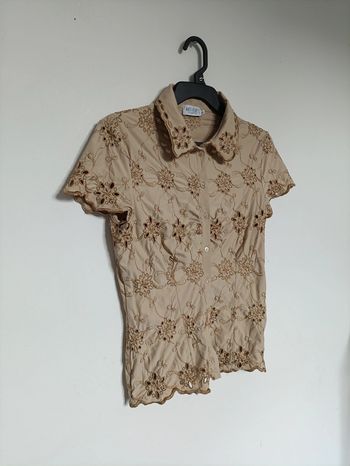 Chemisier brodé ajouré beige – Anti-Flirt Paris vintage sable