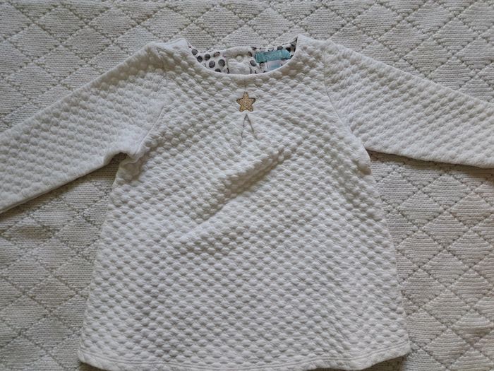 Ensemble robe blanche manches longues + legging Obaïbi fille 12 mois - photo numéro 2