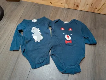 Lot 2 bodies garçon dinosaure et ours Manon et Valentin 3 mois