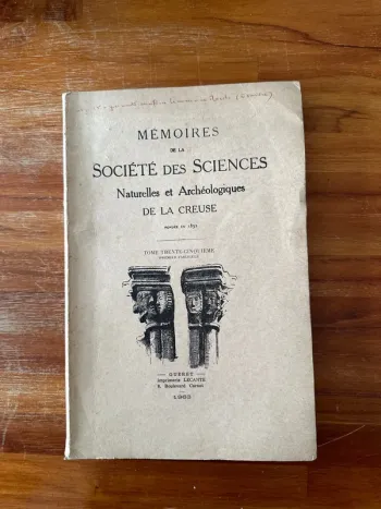 Livre mémoire de la société des Sciences naturelles et archéologique de la Creuse