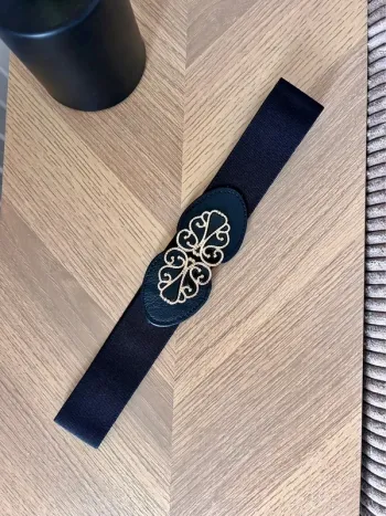 Ceinture élastique noire à boucle dorée– Taille unique ajustable – Neuve