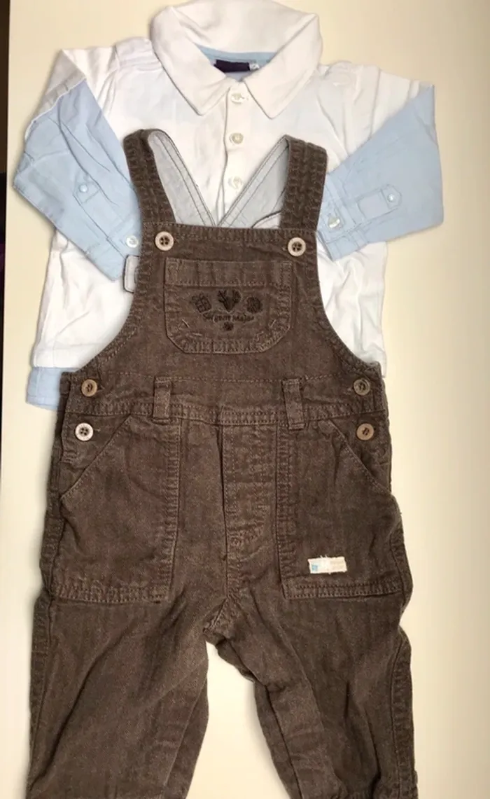 Ensemble salopette et polo 6 mois