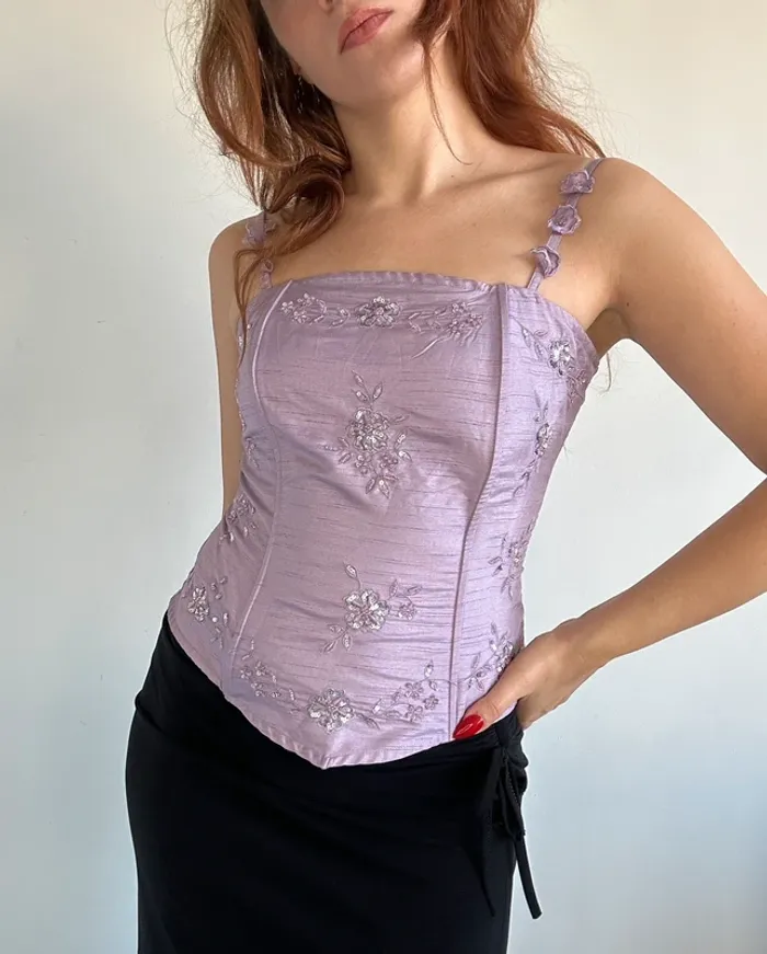 Corset vintage y2k années 90/2000 lila brodé 🪻 - photo numéro 4
