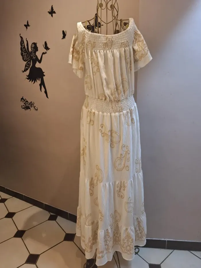 Robe longue blanche & broderies beige - Jus de pom - photo numéro 5