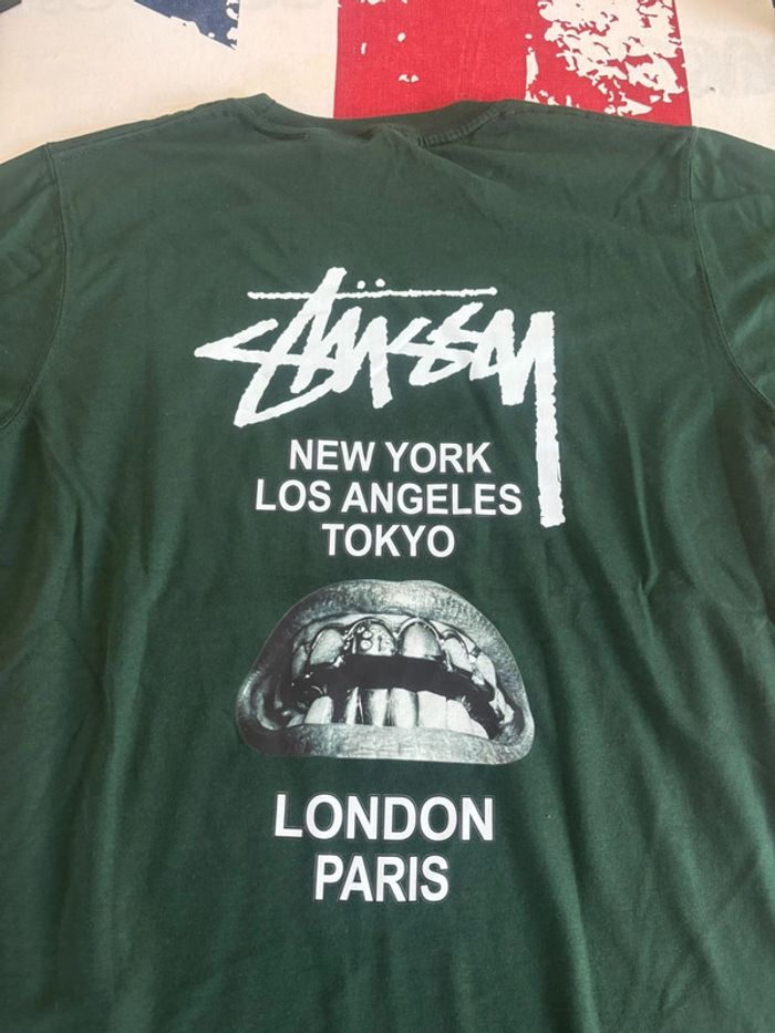 T-shirt Stussy Rework taille S vert logo dans le dos bouche - photo numéro 9