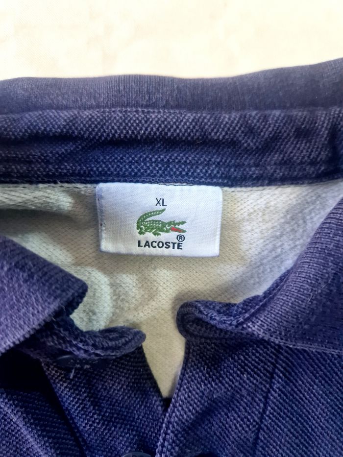 Polo manches longues  , homme , Lacoste , Devanlay  , vintage , a rayures  , rugby style  , bleu , blanc  , taille  XL - photo numéro 7