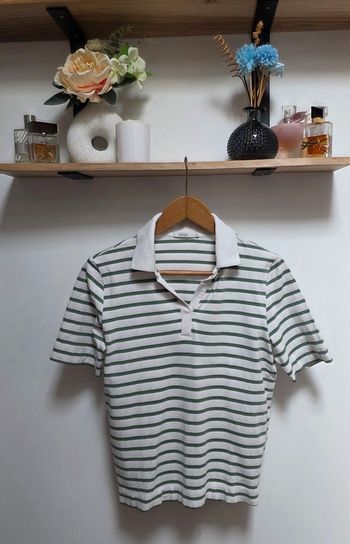 ​Cecil Polo Rayé Vert Blanc Coton Modal Stretch Taille S 36