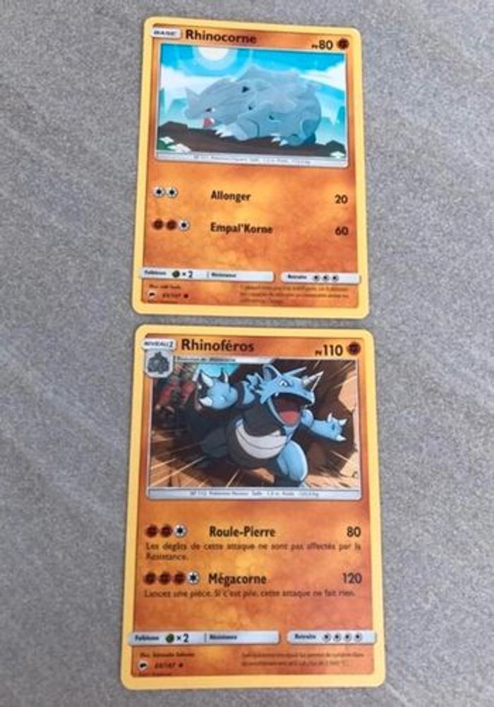 lot de 2 cartes Pokémon Rhinocorne Rhinoféros Ombres Ardentes 65 et 66/147