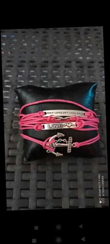 Bracelet  rose  argenté  encre  love plaque