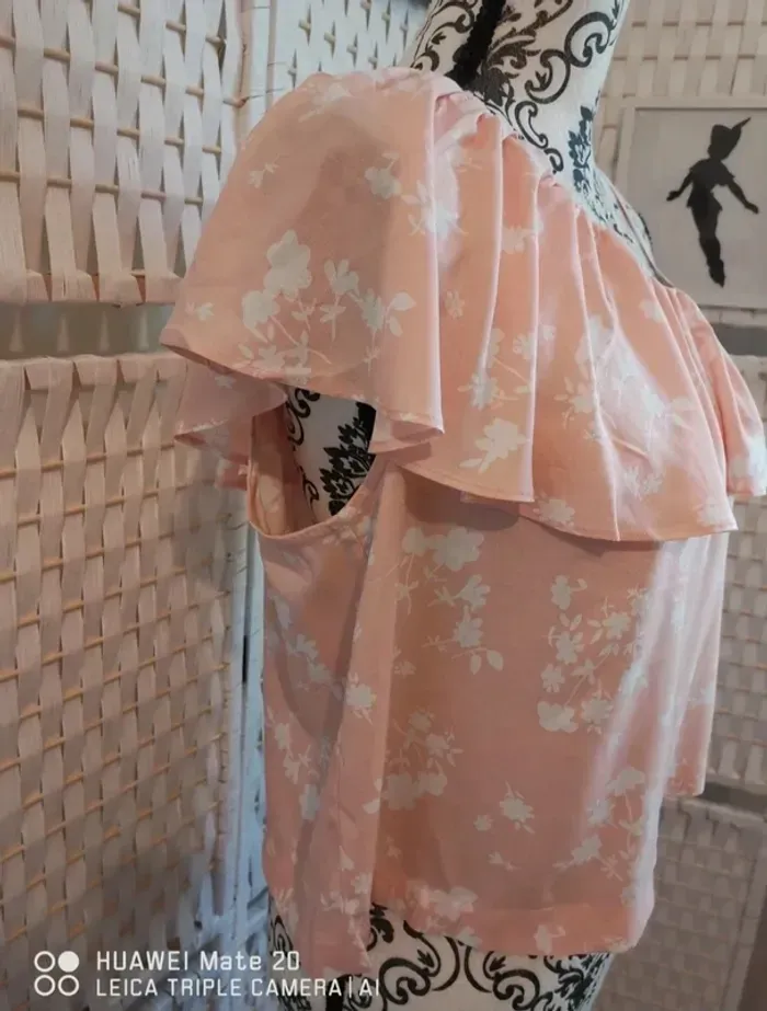 💕Joli Top asymétrique rose fleuri Benetton - femme Taille M / 38💕 - photo numéro 7