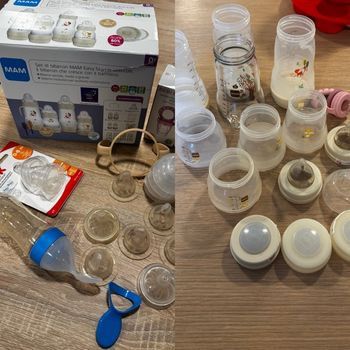 Énorme lot biberon/ chauffe biberon usb / Thermos / pochette de transport / grignoteuse / cuillère compote…