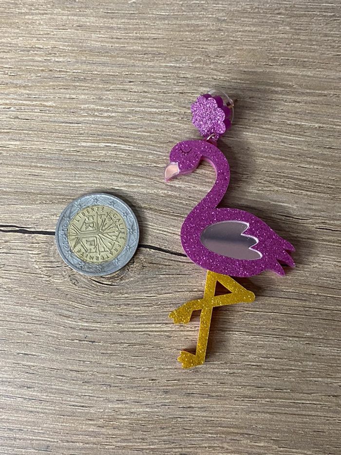 Boucles d oreilles acrylique flamand rose - photo numéro 5