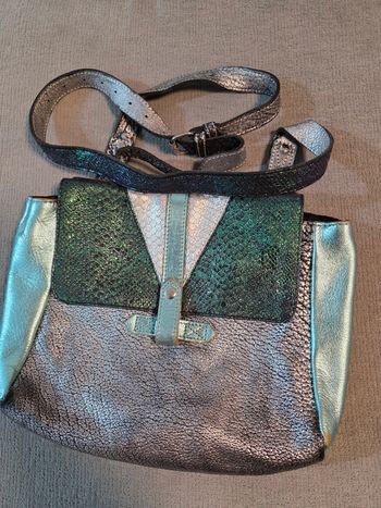 Sac bandoulière Paul Marius - coloris gris/turquoise - état encore bon