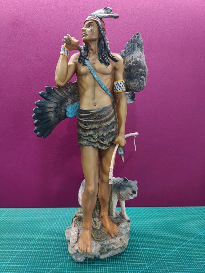 Native American Indien Figurine avec loup 62 cm