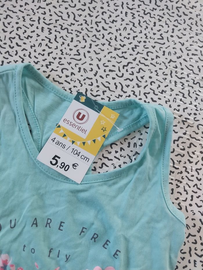 Débardeur fille 4 ans  100% coton • imprimé fleurs papillon • neuf étiquette - photo numéro 4