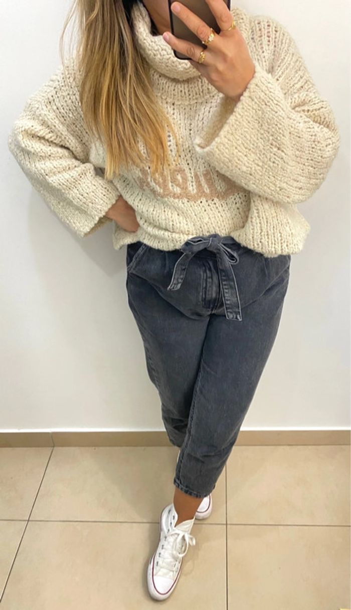 Superbe Pull Col Roulé Maille Distendu Taille Unique - photo numéro 3