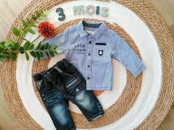 Ensemble jean + chemise manches longues - 3 mois